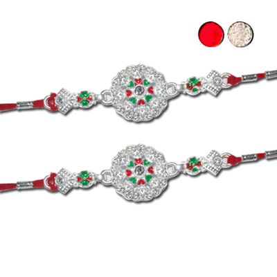 "Silver Coated Rakhi - SIL-6030 A-CODE-122 (2 Rakhis) - Click here to View more details about this Product